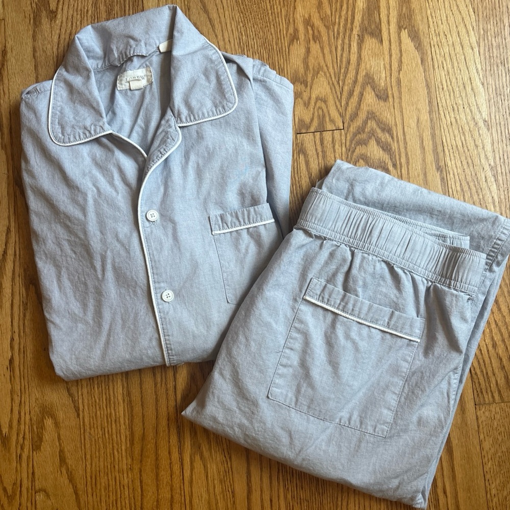 J. Crew Men's Light Blue Cotton Pajama Set Top and Bottom Size Medium